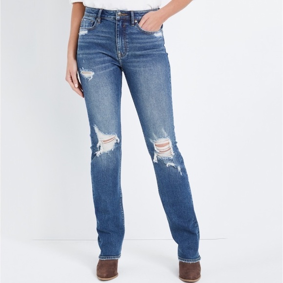 NWT Vigoss Ace Straight High Waisted Jeans Distressed Medium Wash - Picture 1 of 9